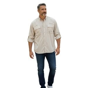 Cabelas Guidewear Mens 5XL Fishing Safari Shirt Tan CoolMax UPF 25+ Long Sleeve
